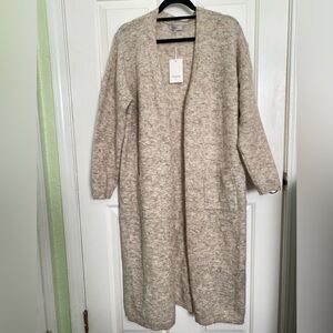 NWT FRNCH Paris Lamia Cozy Beige Open Front Long Cardigan Sweater Size S/M